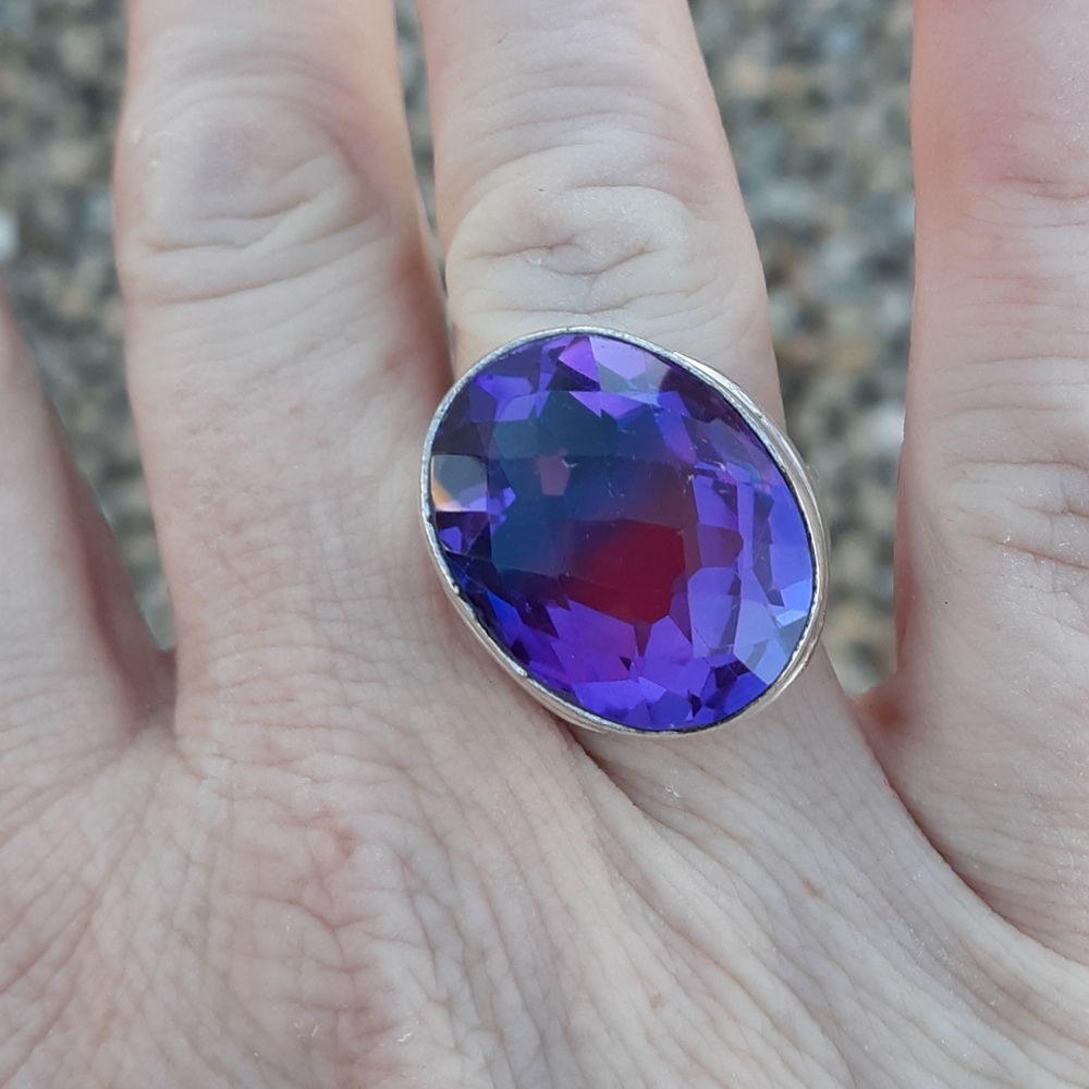 New Men's Bi-Color Tourmaline 925 Silver Statement Ring.